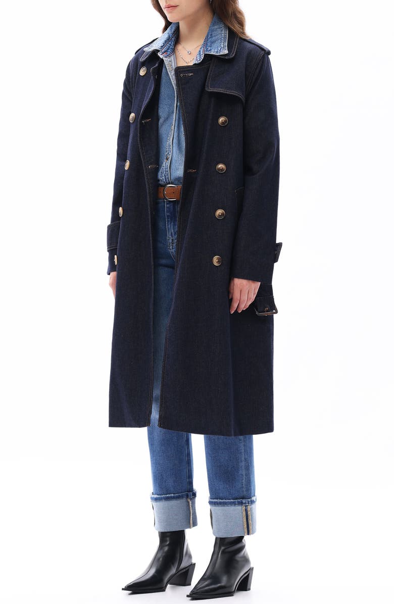 Bayeas Double Breasted Denim Trench Coat, Alternate, color, Dark Blue