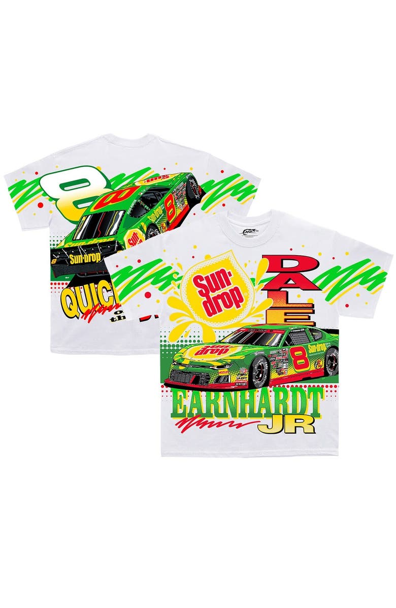 JR MOTORSPORTS OFFICIAL TEAM APPAREL Men
s JR Motorsports Official Team Apparel White Dale Earnhardt Jr. Sun Drop Total Print T-Shirt, Main, color, White
