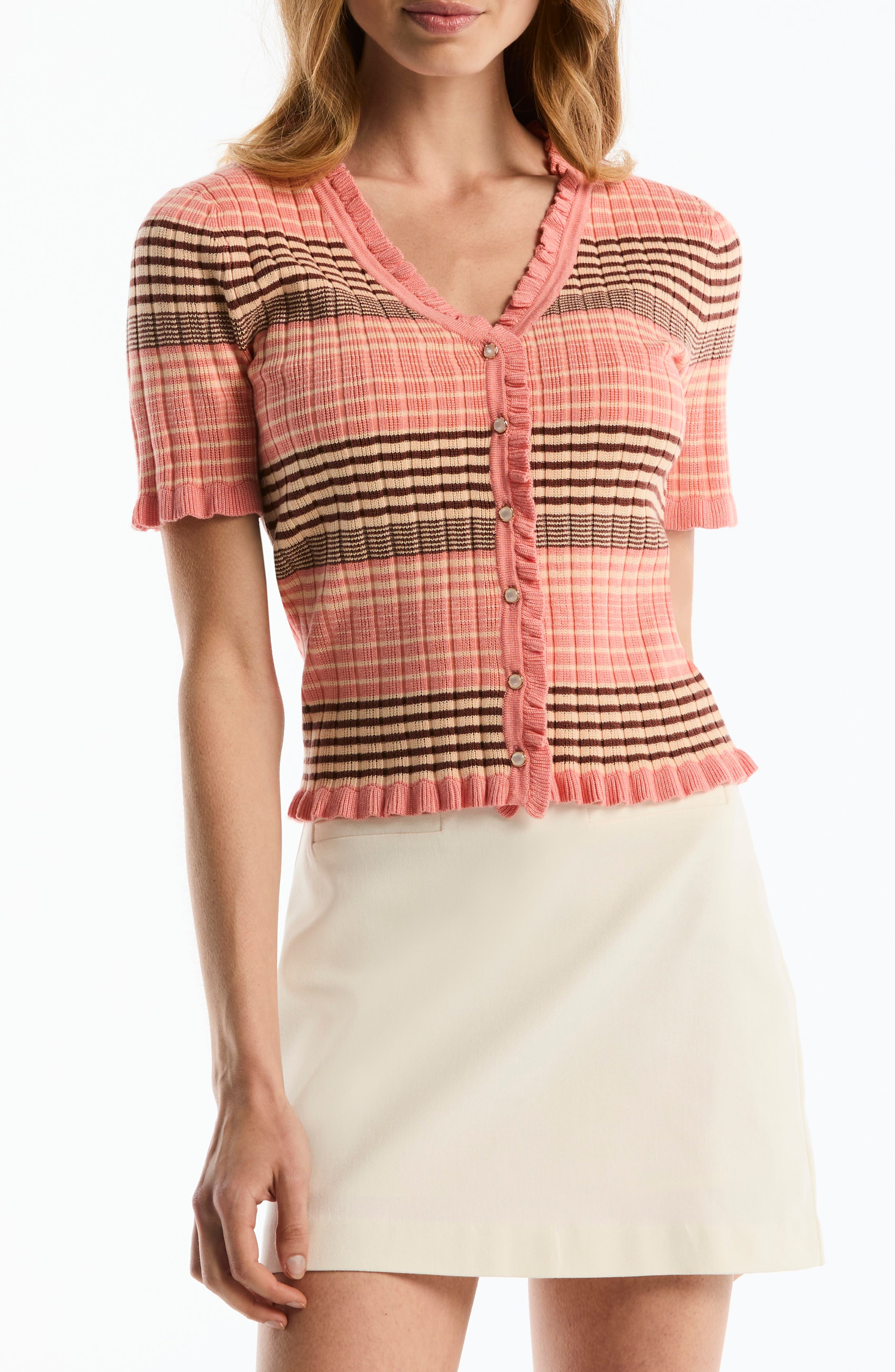 Ruffled V-Neck Cardigan