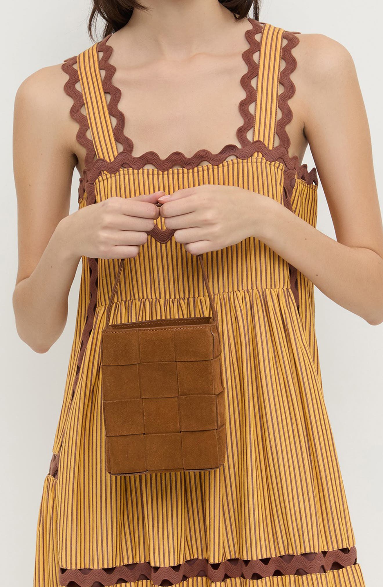 Loeffler Randall Laithe Wide Woven Bucket Bag, Alternate, color, Cacao