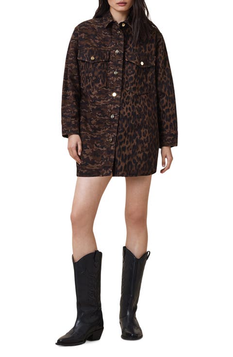 Faye Camo & Leopard Long Sleeve Shacket Minidress