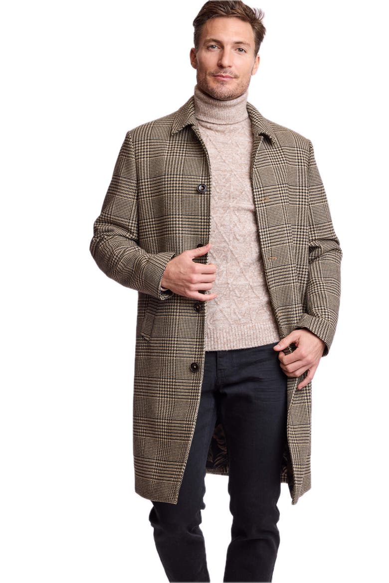 Houndstooth Stretch Overcoat, Alternate, color, BLACK TAN OLIVE HOUNDS