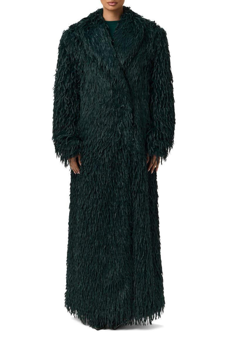 Long Faux Feather Coat, Main, color, EMERALD