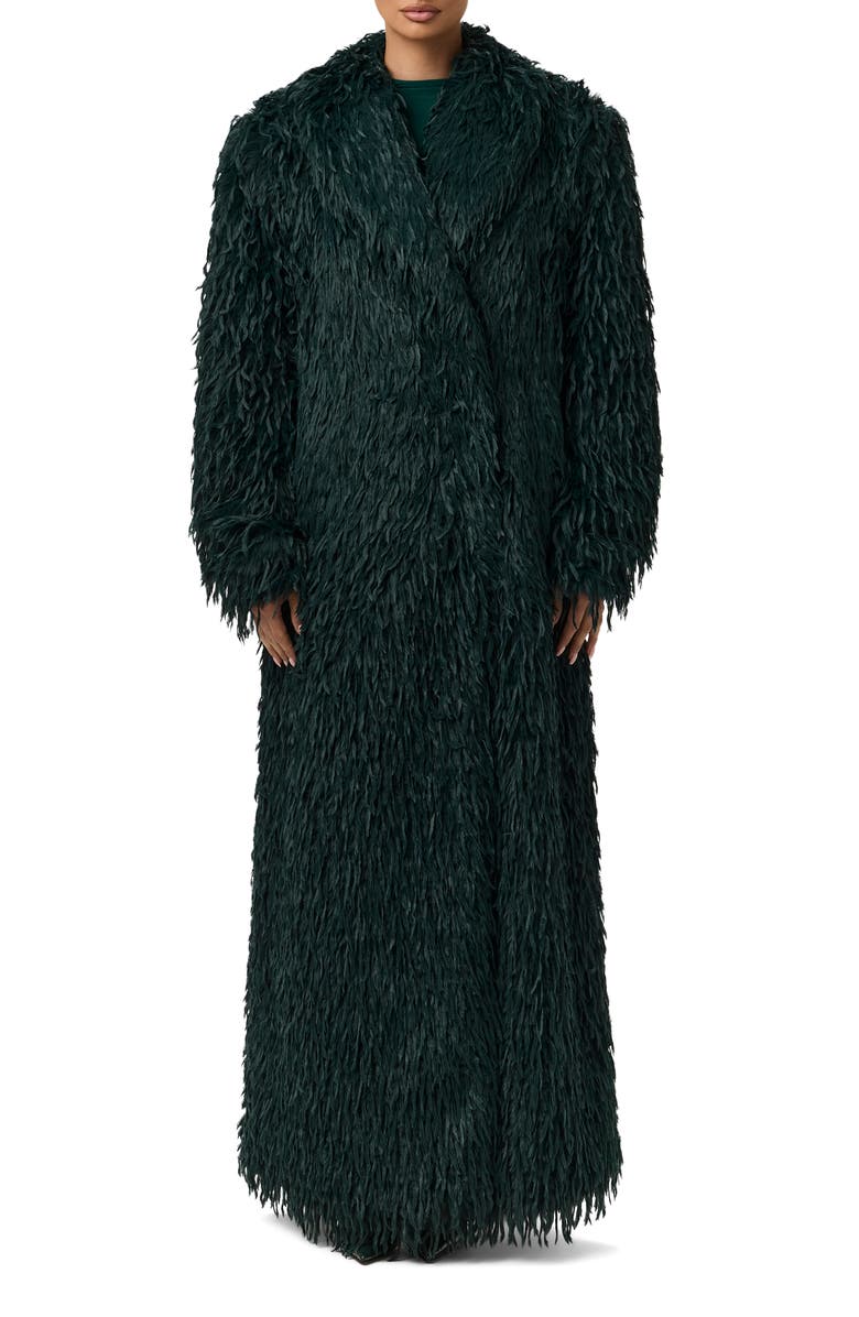 Naked Wardrobe Long Faux Feather Coat, Main, color, Emerald
