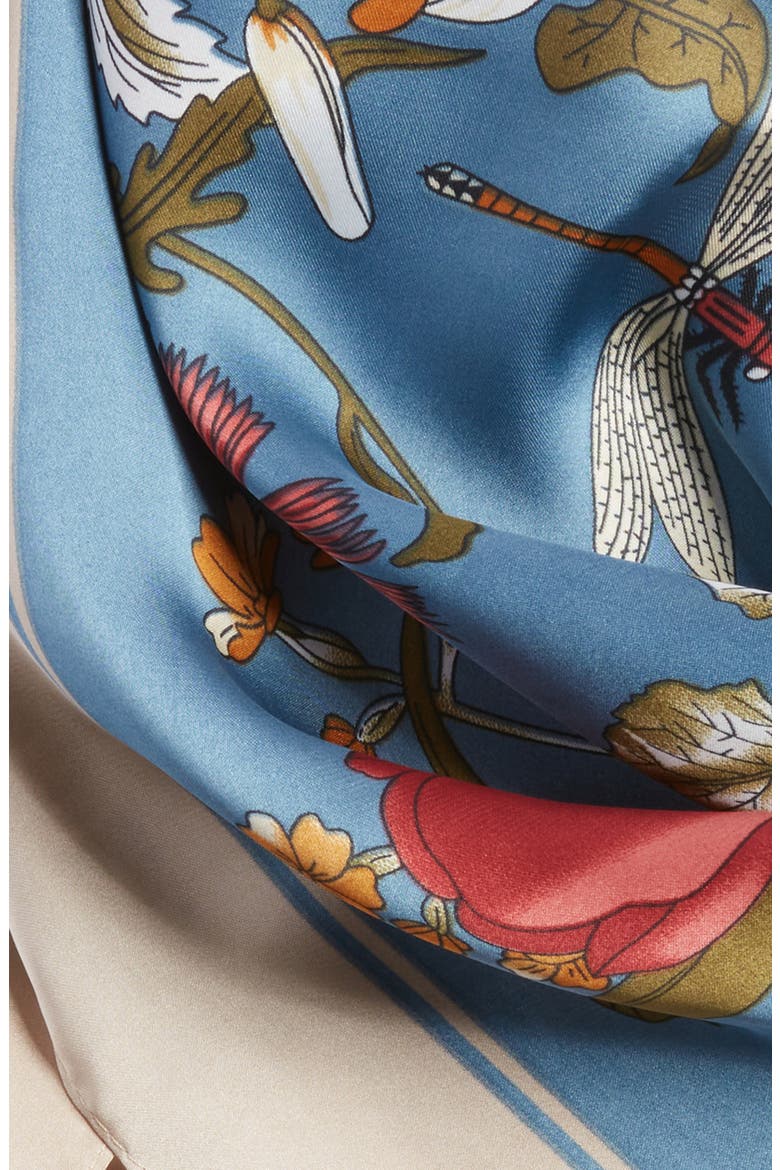 Floral Satin Scarf, Alternate, color, BLUE MULTI