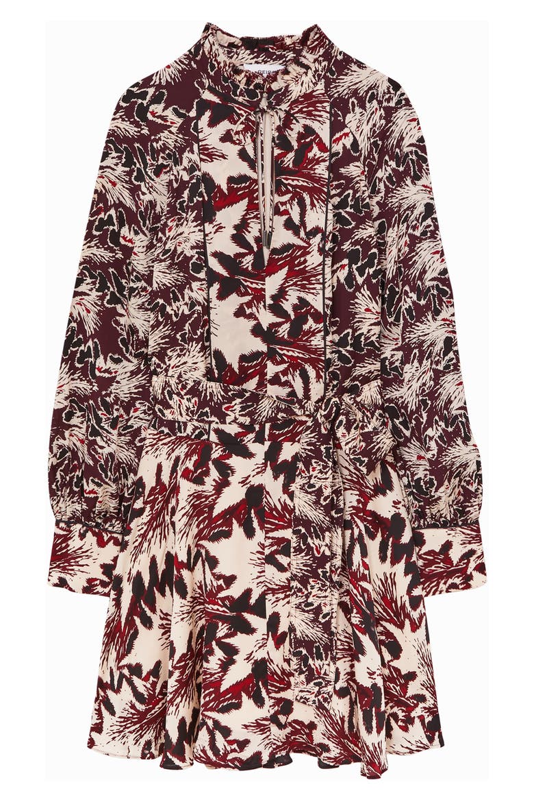 Lora Floral Print Tie Waist Dress, Alternate, color, BURGUNDY/CREAM