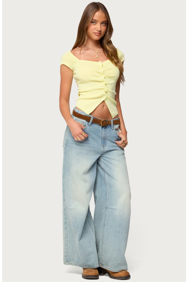Lilibet Ruffle Placket Button-Up Knit Top, Alternate, color, YELLOW