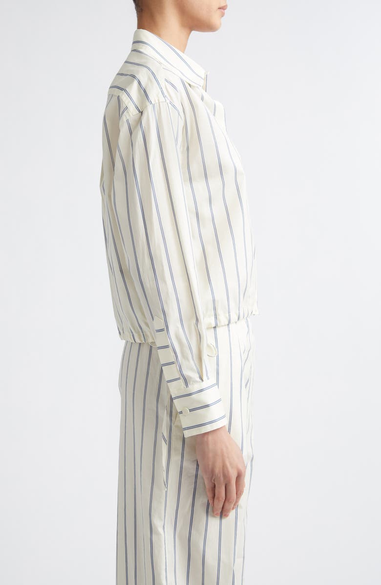 Moncler Stripe Cotton & Silk Snap-Up Shirt, Alternate, color, White Stripe