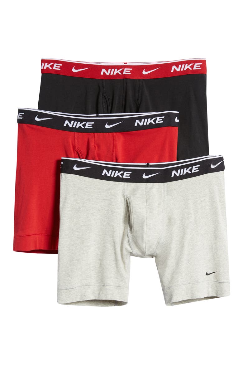 Dri-FIT Essential Assorted 3-Pack Stretch Cotton Boxer Briefs, Alternate, color, BLACK/ GYM RED/ GREY