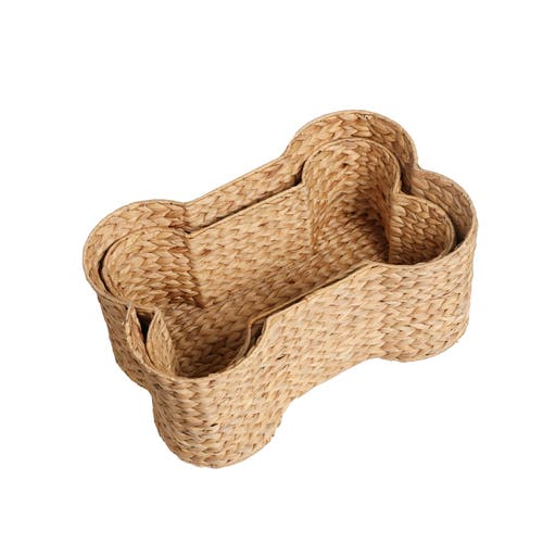 The Licker Store Digby Bone-shaped Large Hand Woven Water Hyacinth Nesting Pet Toy Organizer Baskets In Brown