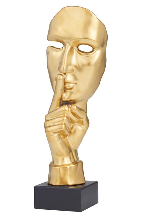 Goldtone Porcelain Quiet Gesture Mask Sculpture
