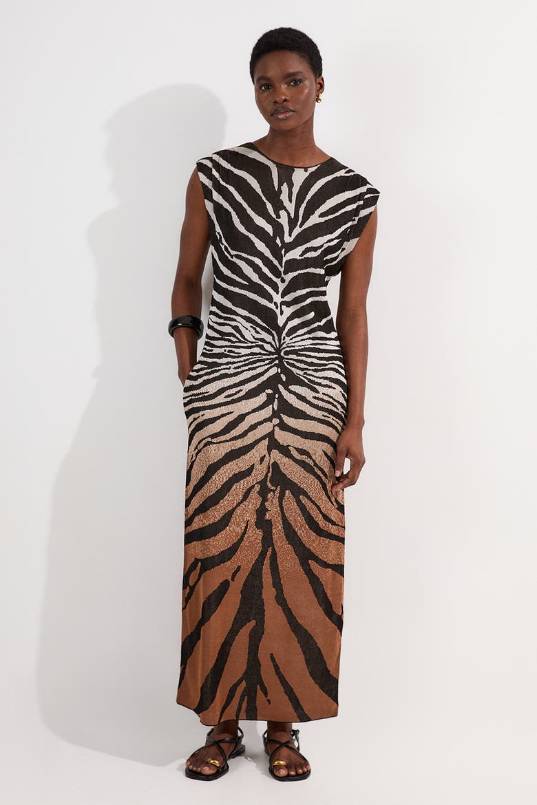 Jacquard Zebra Print Slinky Maxi Dress, Main, color, Brown