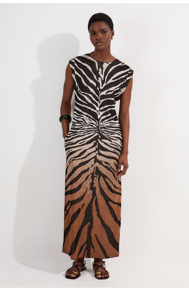 Karen Millen Jacquard Zebra Print Slinky Maxi Dress, Main, color, Brown
