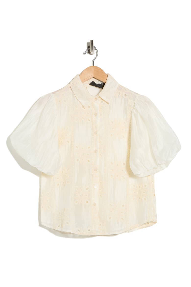 Bubble Sleeve Button Front Top, Alternate, color, NATURAL