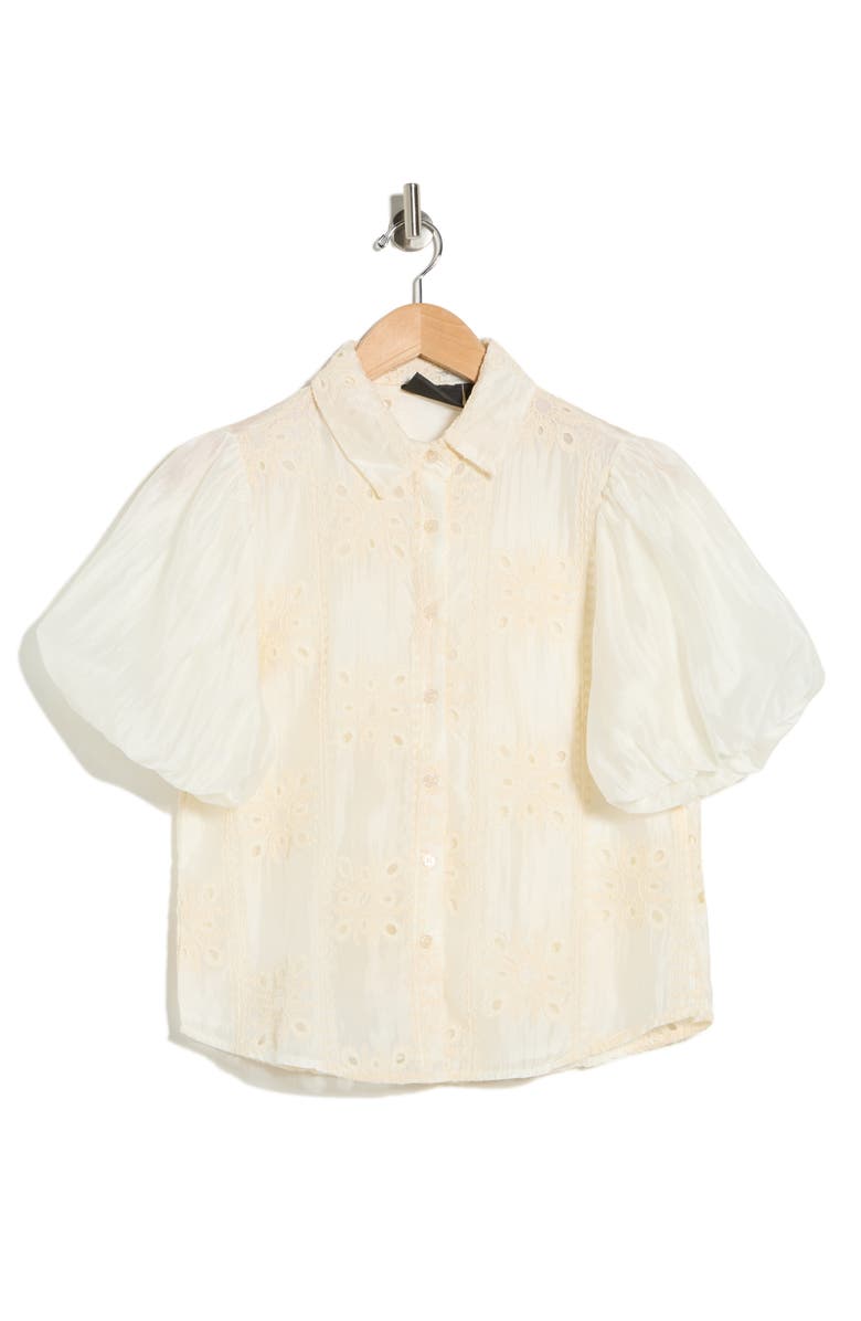 Forgotten Grace Bubble Sleeve Button Front Top, Alternate, color, Natural