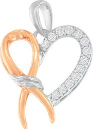 Haus of Brilliance Two-Toned Silver 1/5 cttw Round Cut Diamond Ribbon Heart Accent Pendant Necklace
