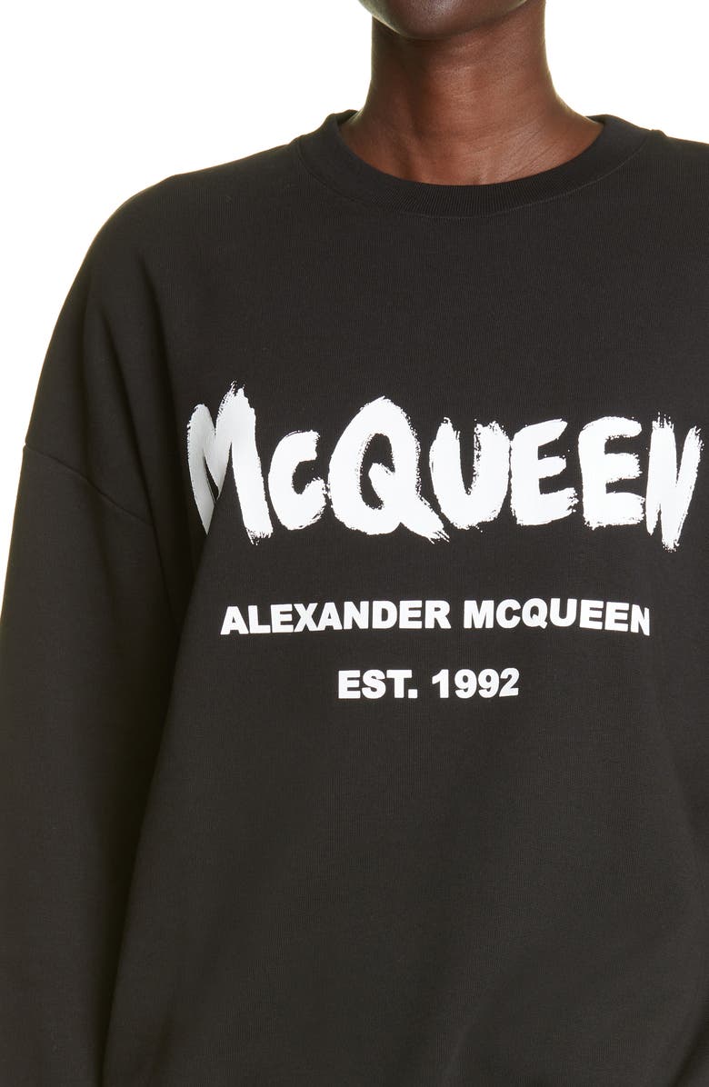 McQueen Alexander McQueen Graffiti Logo Oversize Cotton Sweatshirt, Alternate, color,