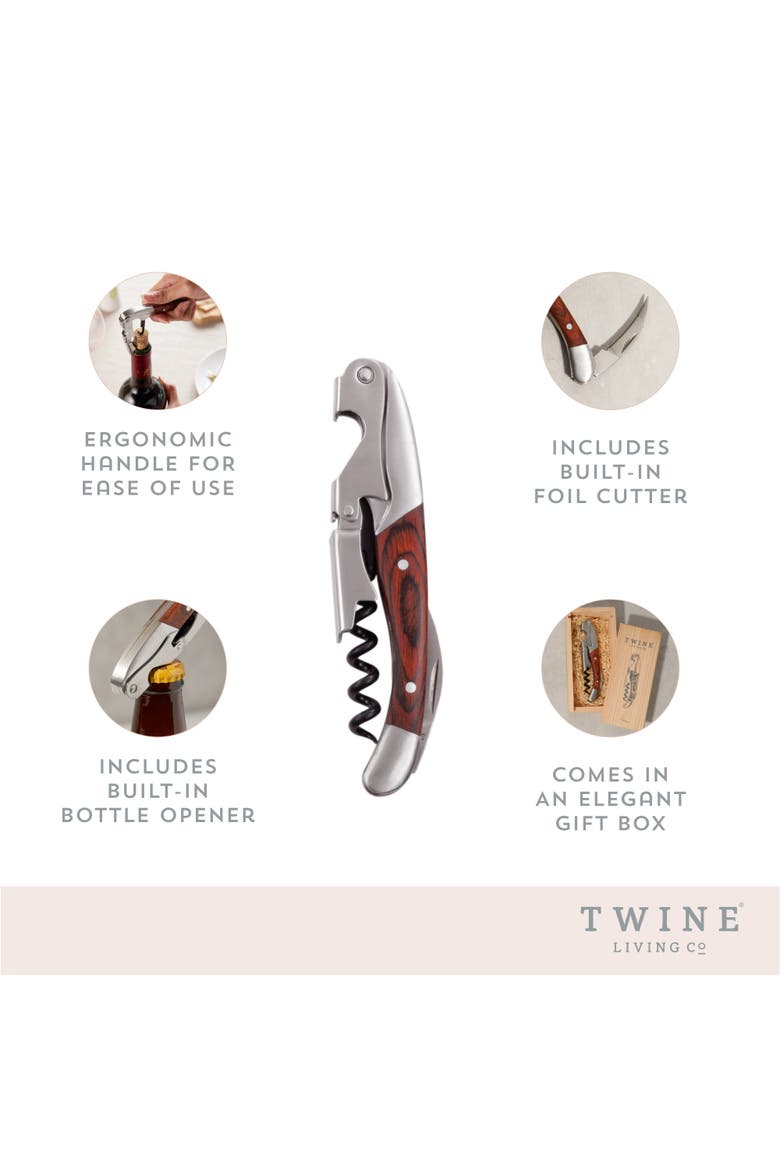 Wooden Handled Double-Hinged Corkscrew in Gift Box, Alternate, color, Wood
