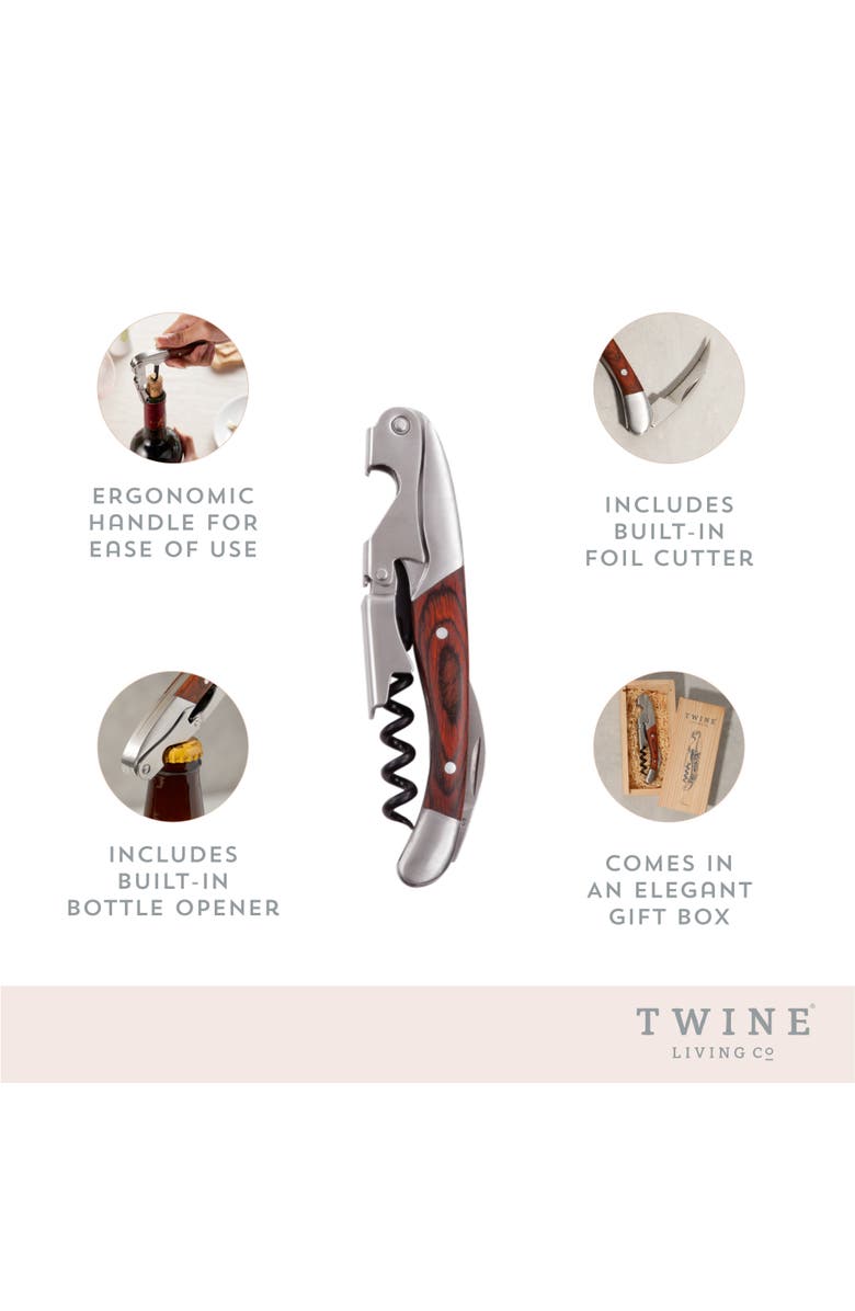 TWINE Wooden Handled Double-Hinged Corkscrew in Gift Box, Alternate, color, Wood