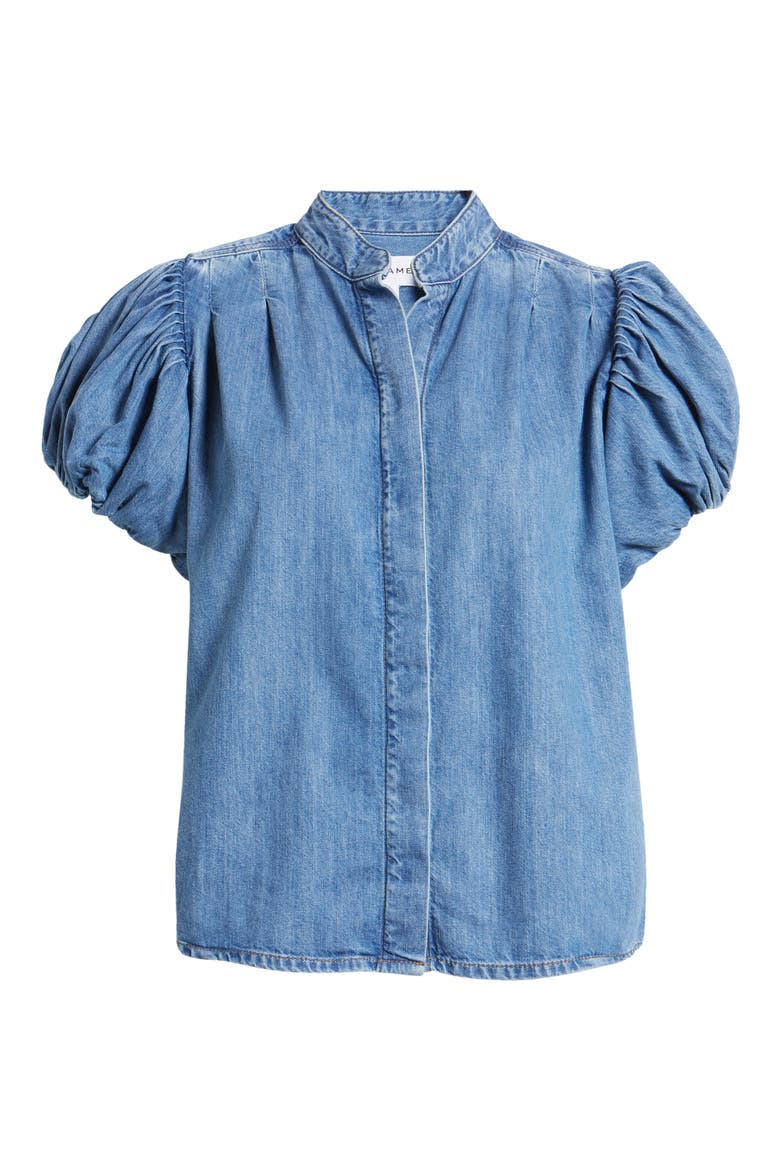 Pleat Puff Sleeve Denim Shirt, Alternate, color, EUGENIA
