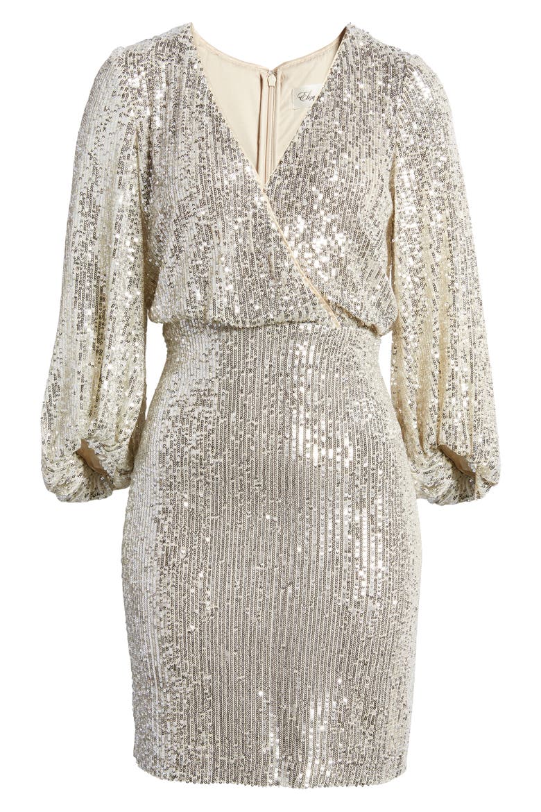 Sequin Balloon Sleeve Cocktail Dress, Alternate, color, SIL