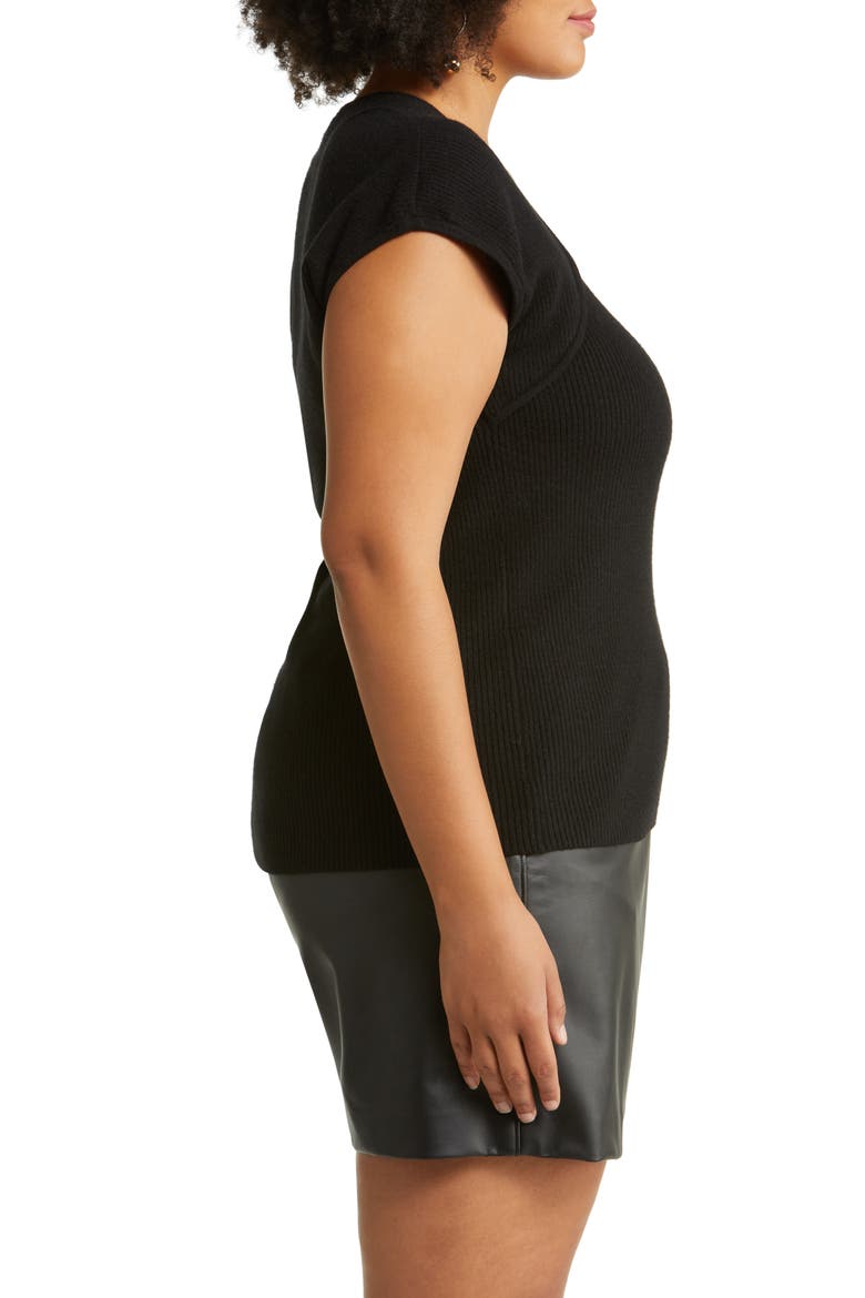 Cap Sleeve Envelope Neck Sweater, Alternate, color, BLACK