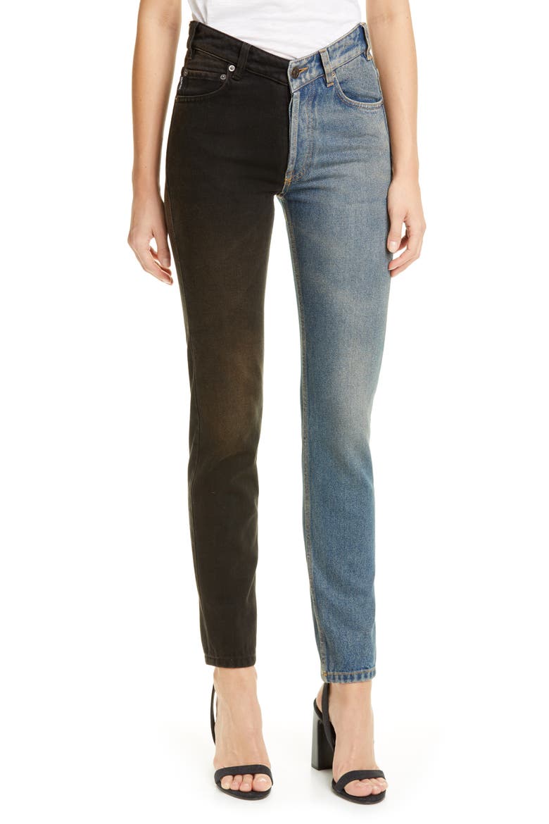 V-Neck Two-Tone Jeans, Main, color, LIGHT RUST INDIGO