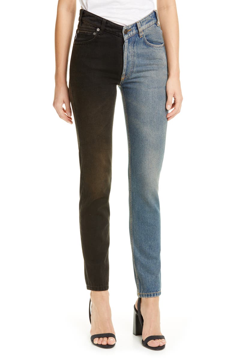 Balenciaga V-Neck Two-Tone Jeans, Main, color, 