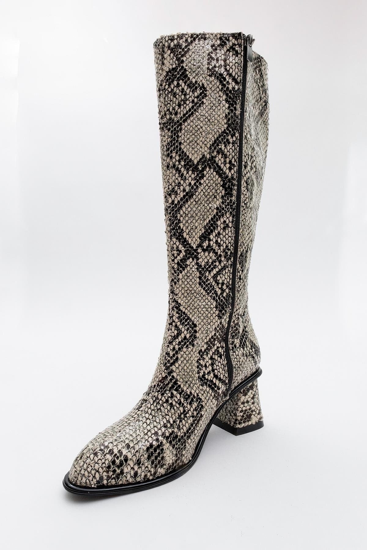 Elly Pattern Block Heel Boot, Alternate, color, White Pattern Faux Leather