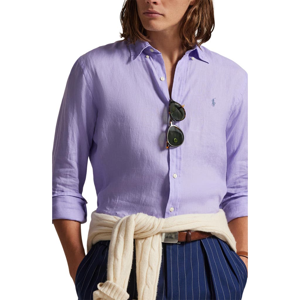 Polo Ralph Lauren Solid White Linen Button-down Shirt In Purple