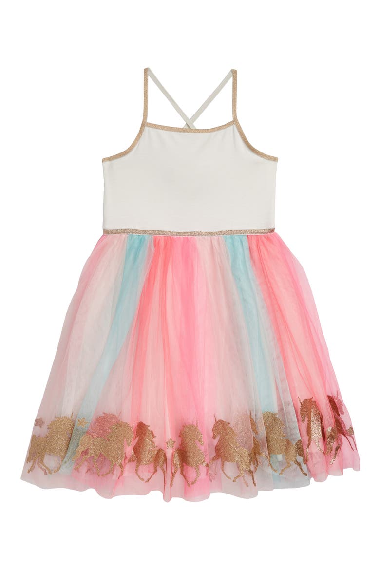 Rainbow Sleeveless Mesh Tutu Dress, Main, color, IVORY/ MULTI