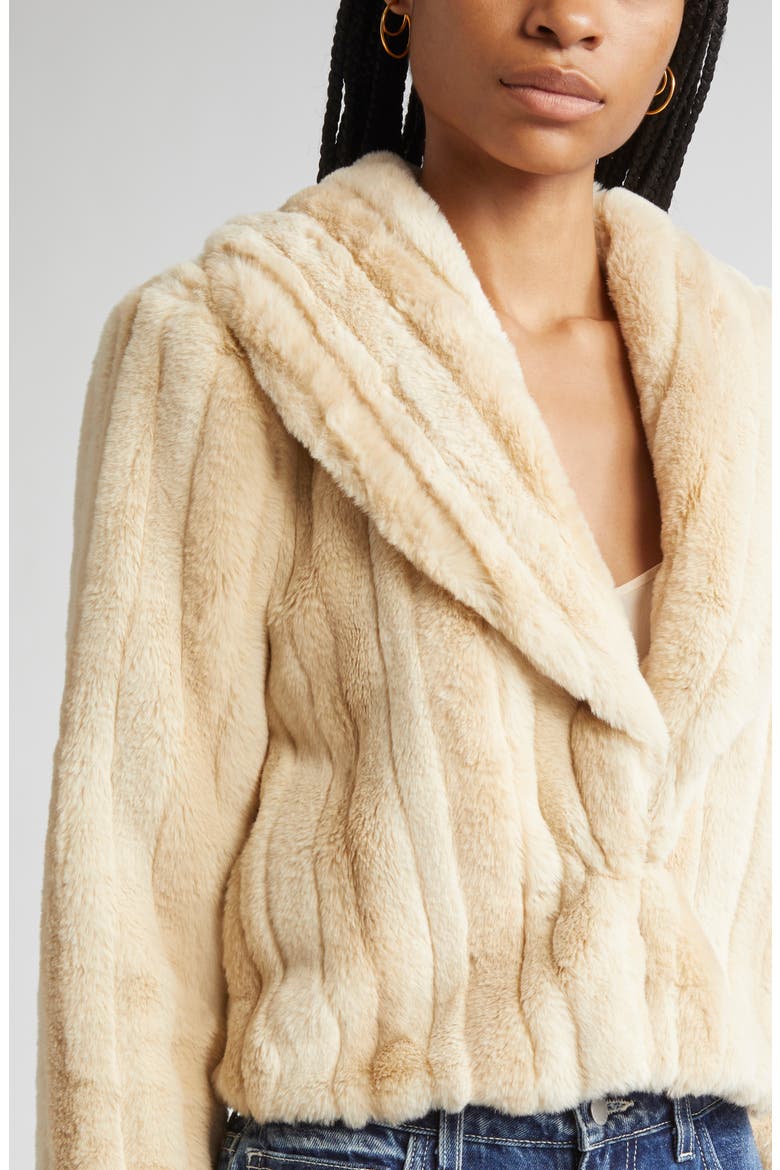Davy Crop Faux Fur Jacket, Alternate, color, LATTE STRIPED FUR