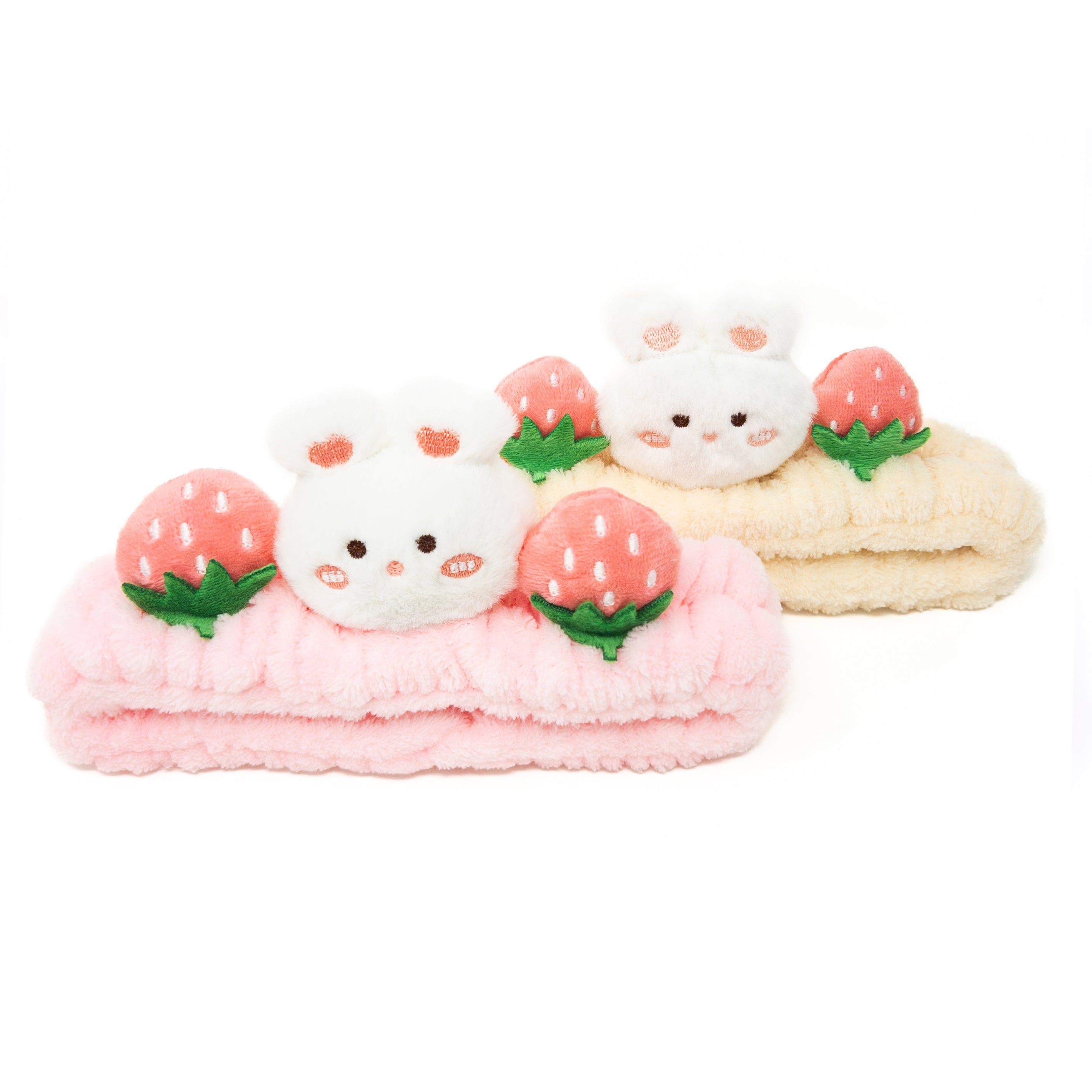 Puttisu 2pc Plush Spa Headband Set in Berry Bunny Set - Pink/cream 
