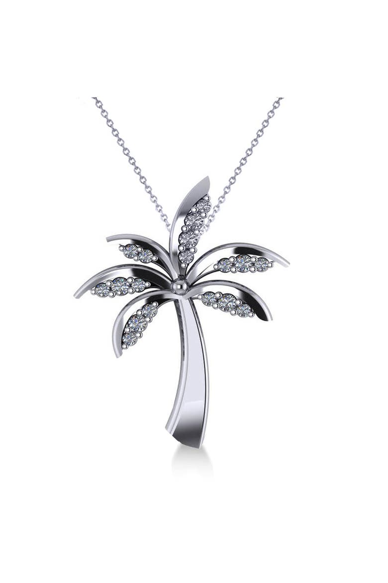 Diamond Summer Palm Tree Pendant Necklace 14k, Main, color, White Gold