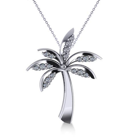 Diamond Summer Palm Tree Pendant Necklace 14k