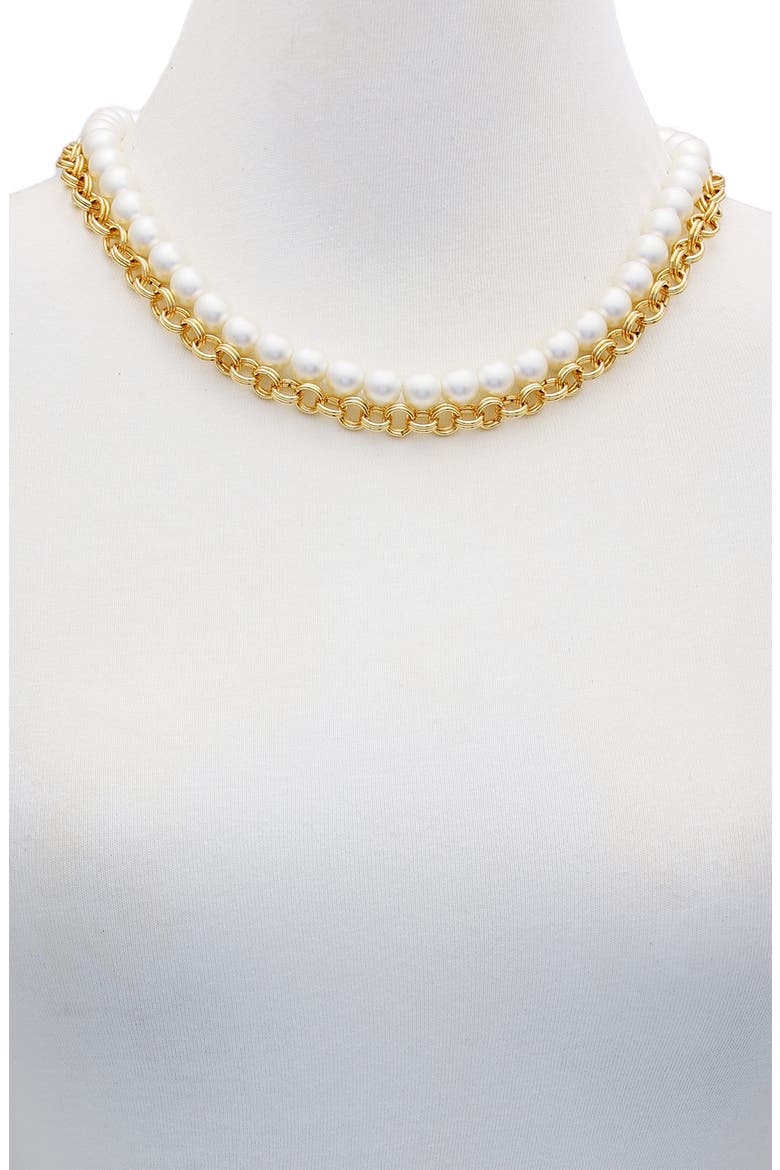 Imitation Pearl Layered Necklace, Alternate, color, GOLD TONE