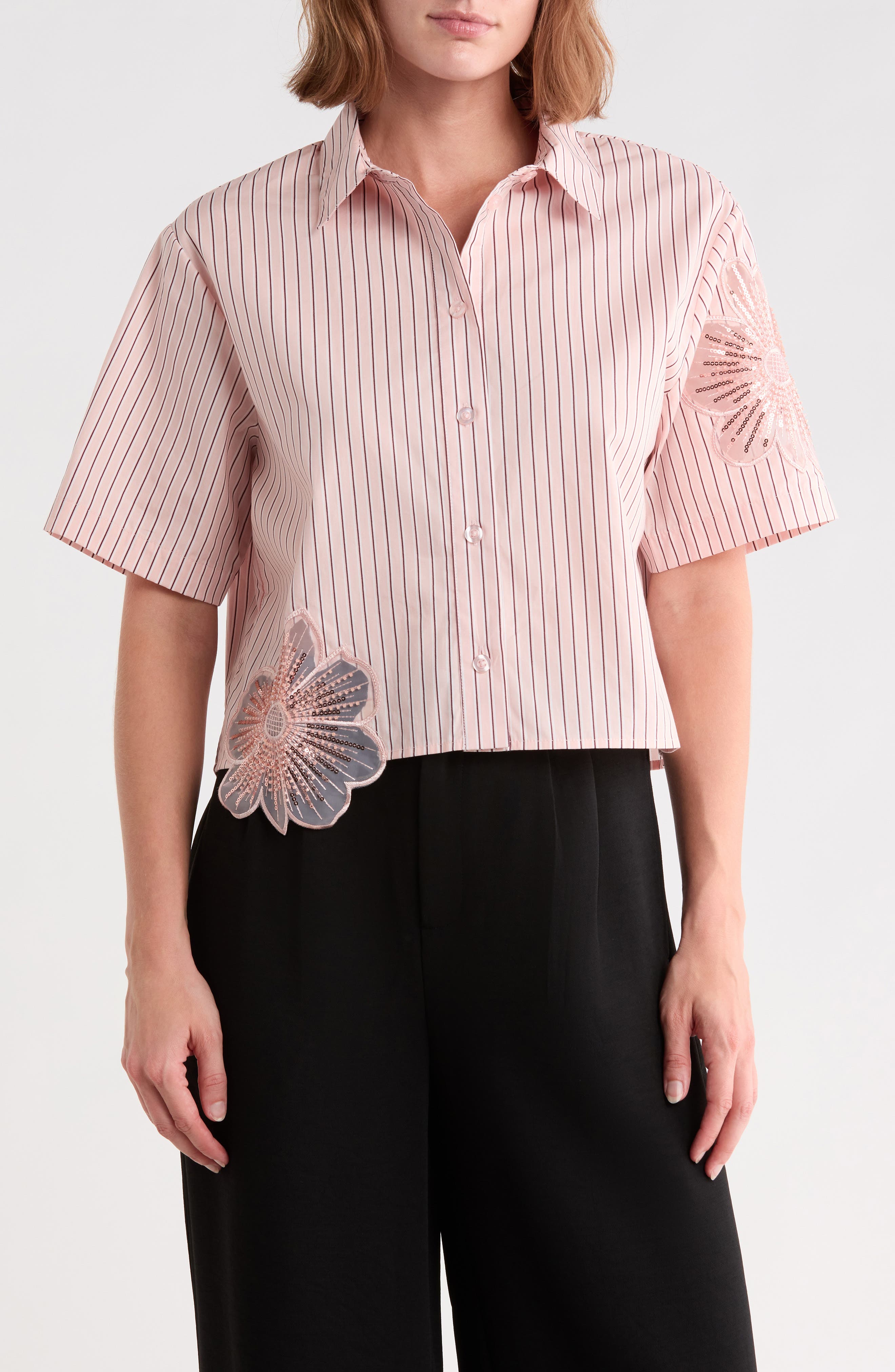 Striped Cotton Poplin Appliqué Camp Shirt