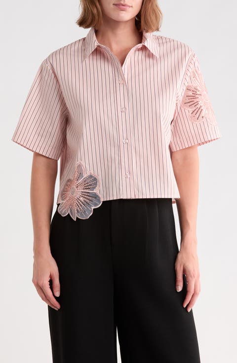 Striped Cotton Poplin Appliqué Camp Shirt