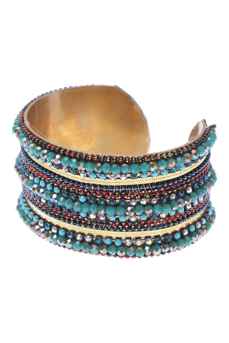 Beaded Cuff Bracelet, Main, color, GREEN MIX GOLD