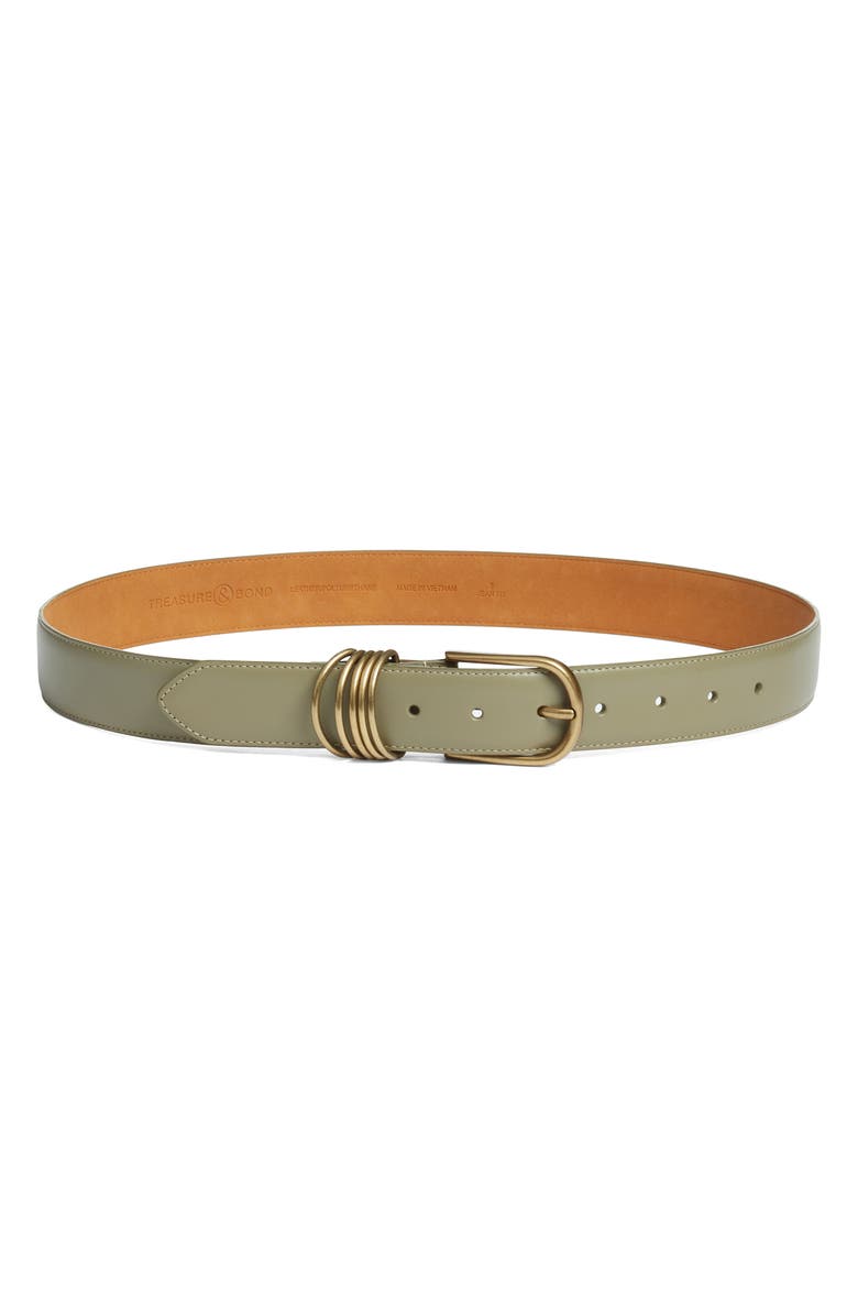 Treasure & Bond Parker Brass Hoop Leather Belt, Main, color, Olive Covert