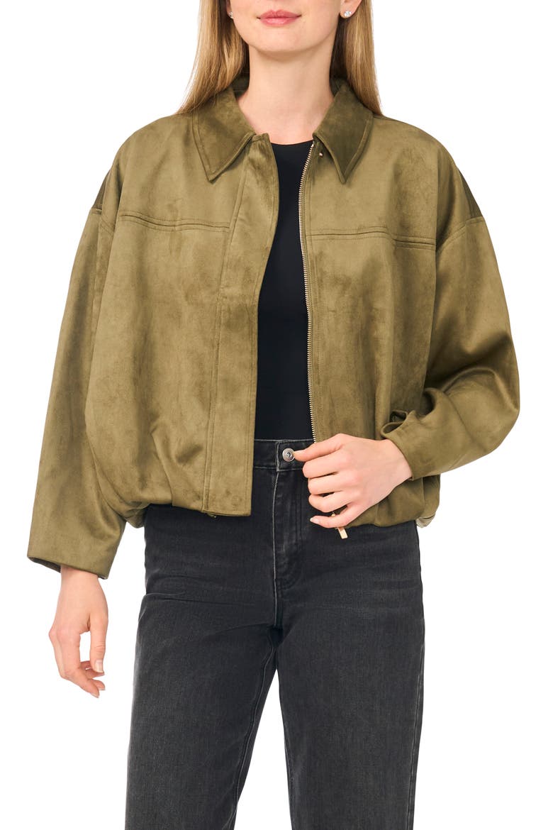 Faux Suede Bubble Bomber Jacket, Main, color, LUXE OLIVE
