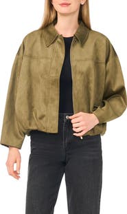 Halogen® Faux Suede Bubble Bomber Jacket