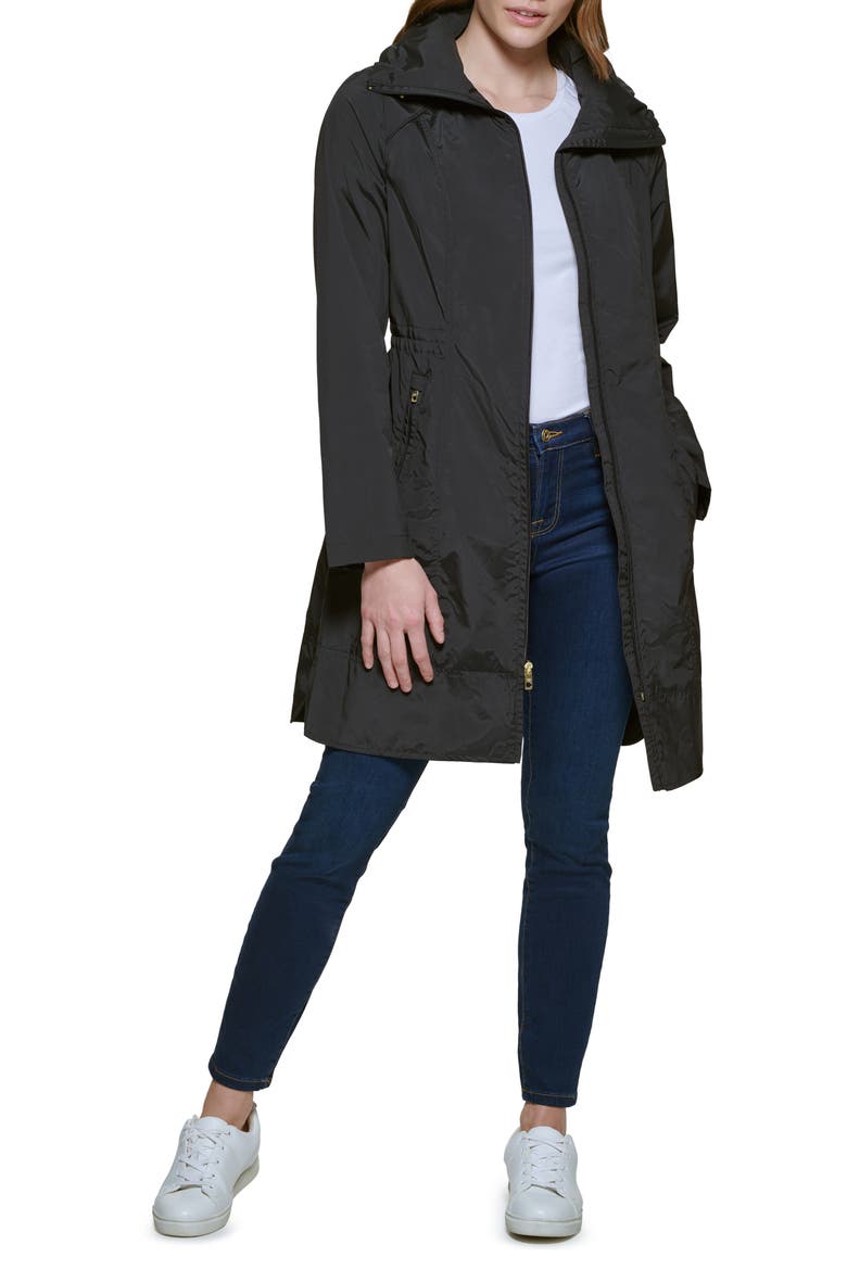 Packable Hooded Rain Jacket, Main, color, BLACK