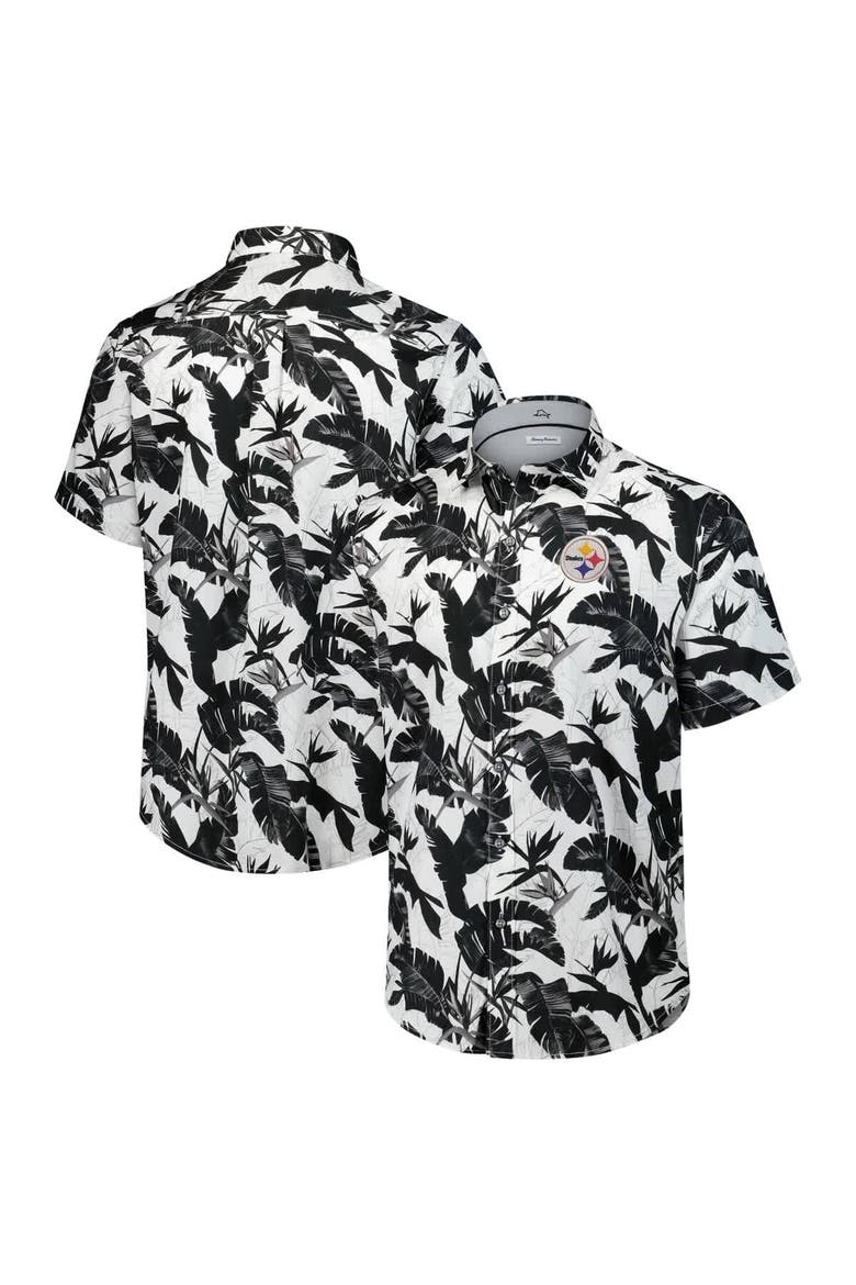 Men's Tommy Bahama Black Pittsburgh Steelers Sunnyvale Blooms Camp Button-Up Shirt, Main, color, Black