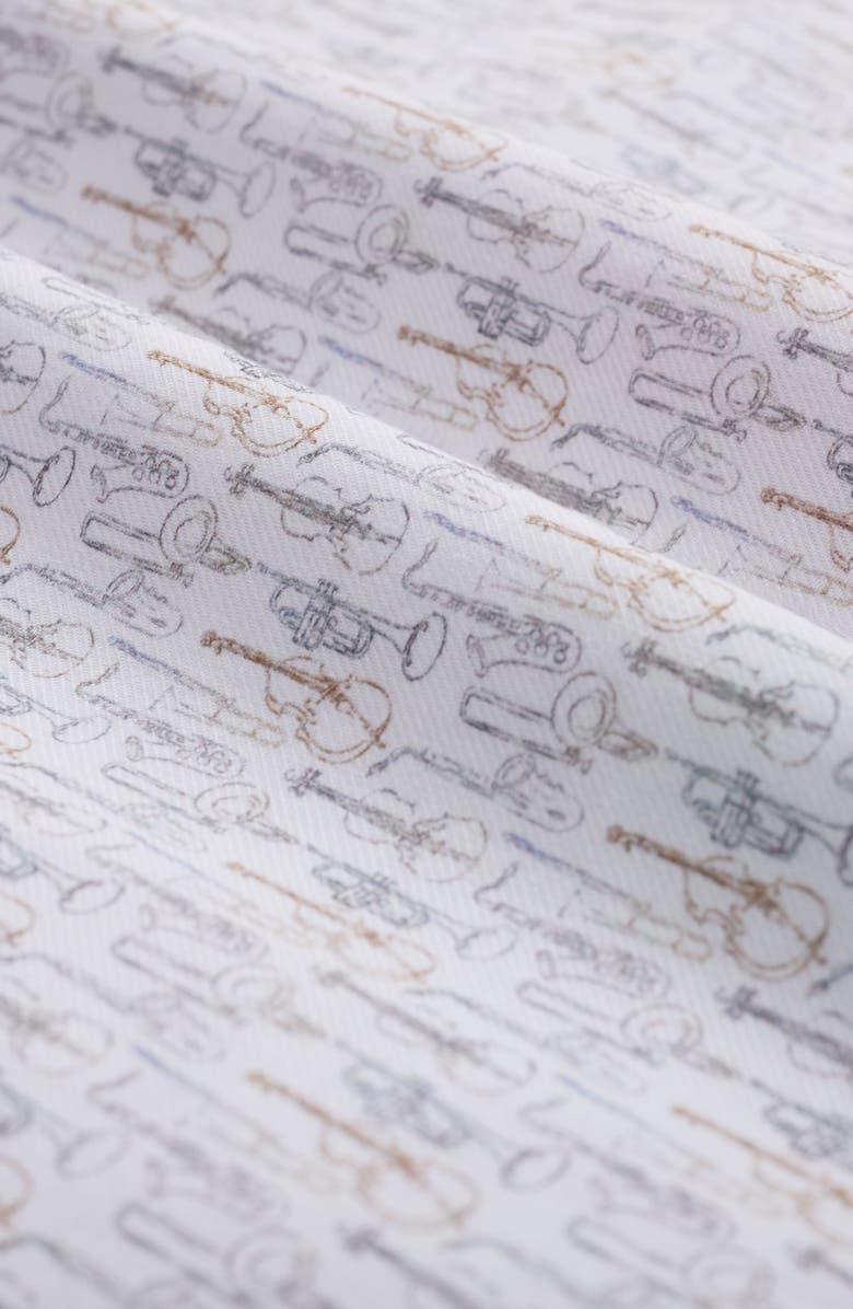 Bugatchi Julian Shaped Fit Musical Instrument Print Button-Up Shirt, Alternate, color, Chalk