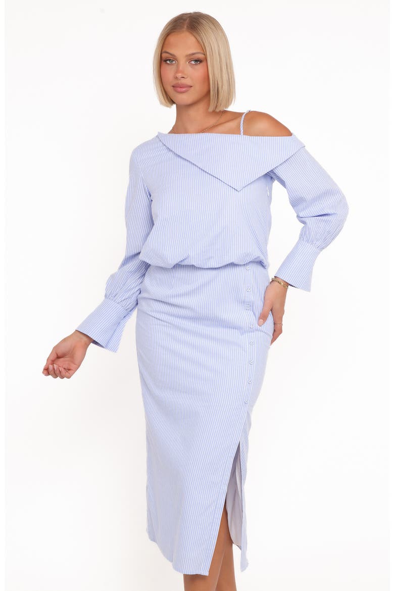 Broderick One Shoulder Midi Dress, Alternate, color, BLUE STRIPE