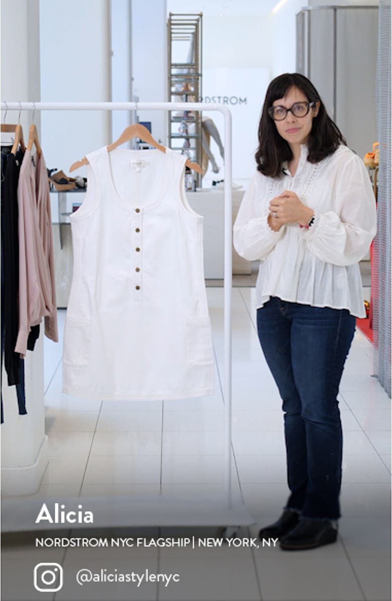 Trapunto Side Pocket Sleeveless Button Front Denim Dress, sales video thumbnail