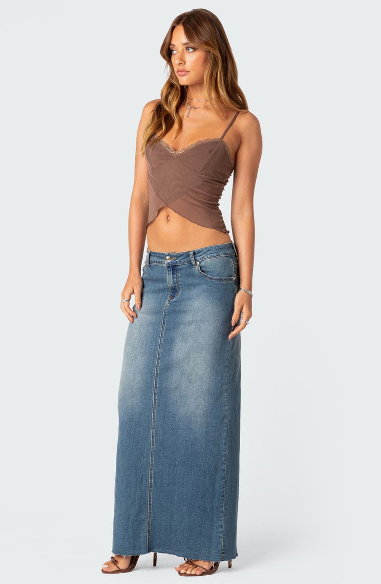 EDIKTED Crossover Crop Mesh Tank, Alternate, color, Brown