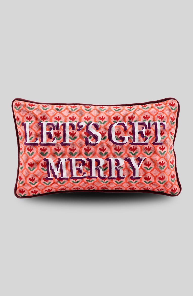 Furbish Let
s Get Merry Needlepoint Pillow, Main, color, Let
s Get Merry