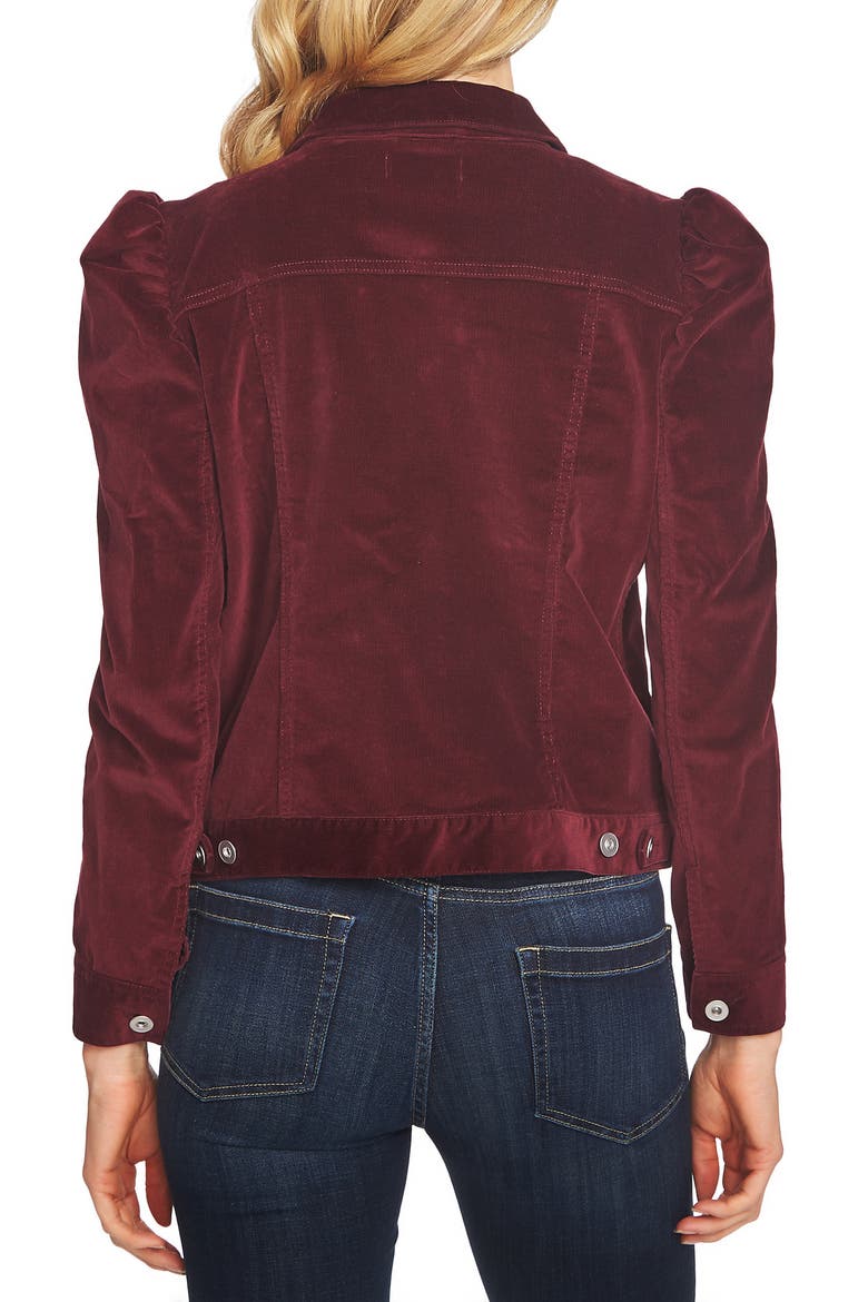 Puff Sleeve Stretch Cotton Corduroy Jacket, Alternate, color, DEEP CLARET